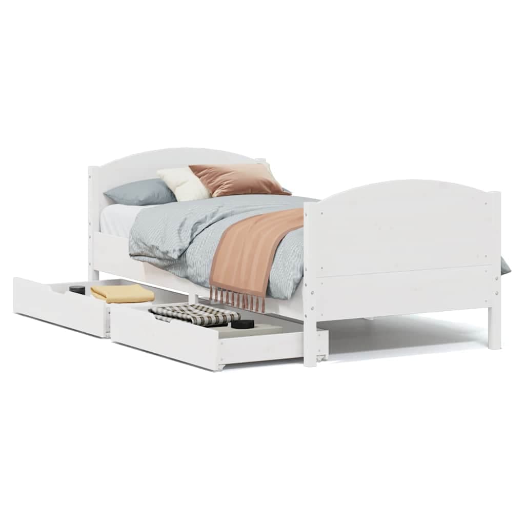 vidaXL Cama sem Colchão 100x200 cm Madeira de Pinho Maciça Branco - 8721102941931