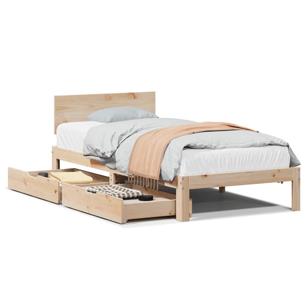 vidaXL Estrutura de cama com gavetas 75x190 cm madeira de pinho maciça