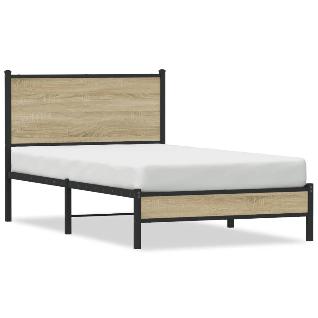 vidaXL Estrutura de cama sem colchão 100x200 cm metal carvalho sonoma