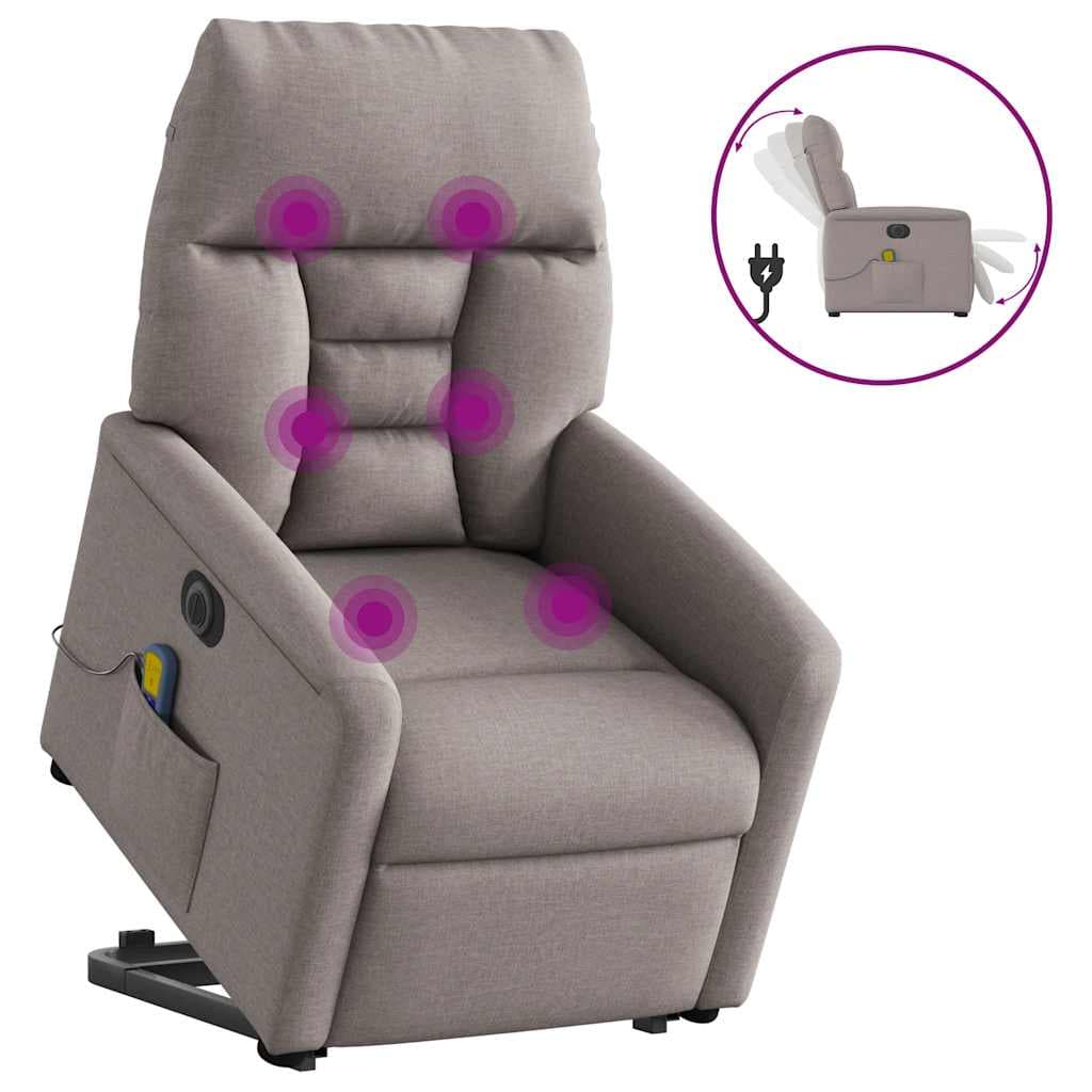 vidaXL Poltrona elétrica elevatória massagens tecido cinza-acastanhado