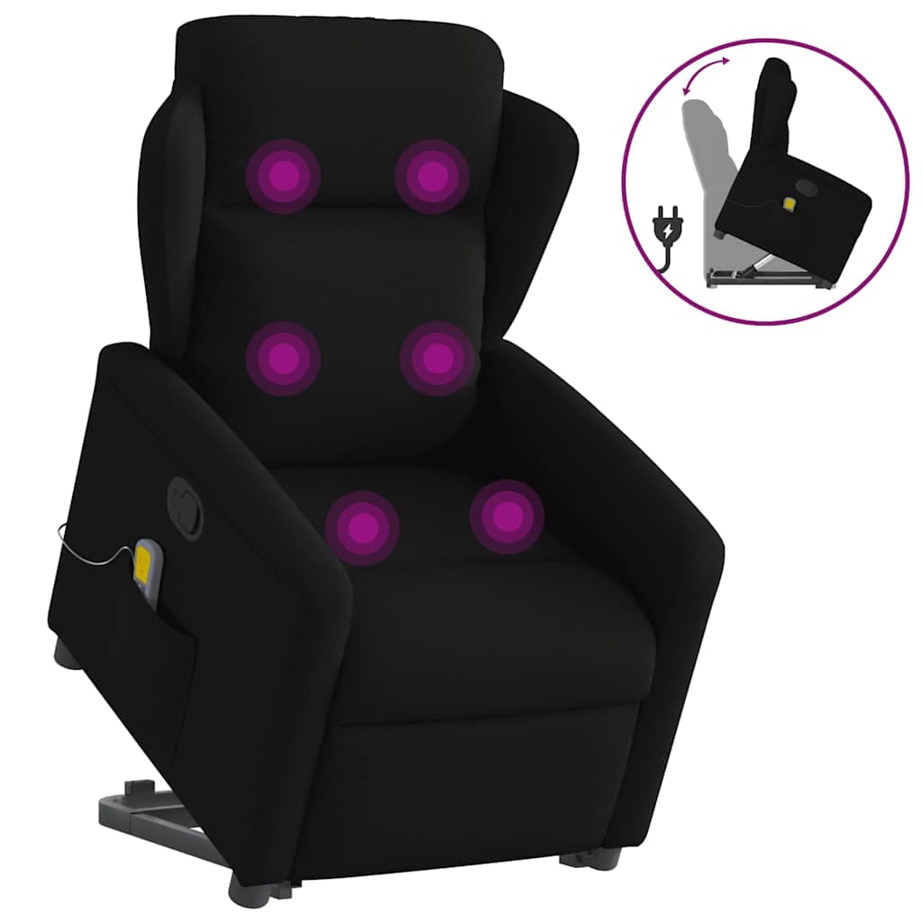 vidaXL Poltrona de massagens reclinável elevatória tecido preto