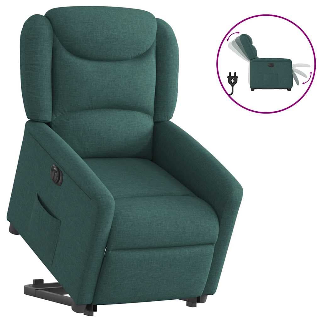 vidaXL Poltrona reclinável elevatória elétrica tecido verde-escuro