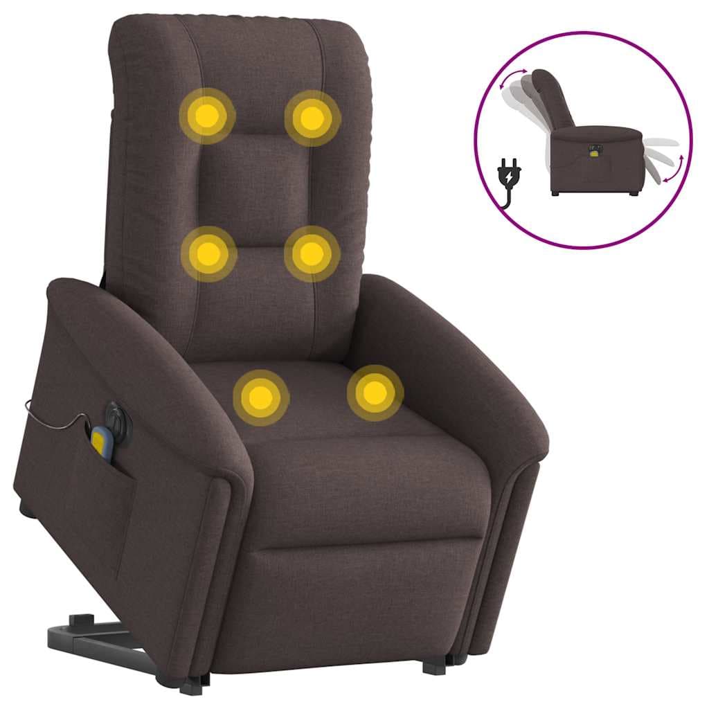 vidaXL Poltrona Elétrica Elevatória Massagens Tecido Castanho-escuro - 1976020248