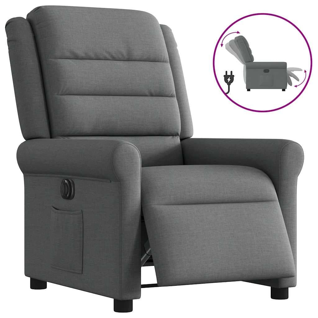 vidaXL Poltrona Reclinável Elétrica Tecido Cinzento-escuro - 1701498994