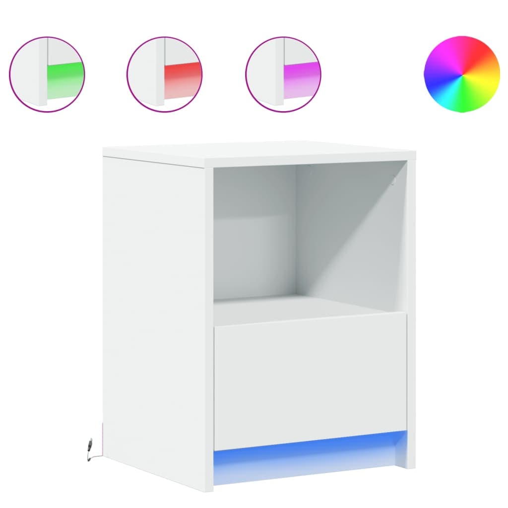 vidaXL Mesa de Cabeceira com Luzes led Derivados de Madeira Branco - 3011961913