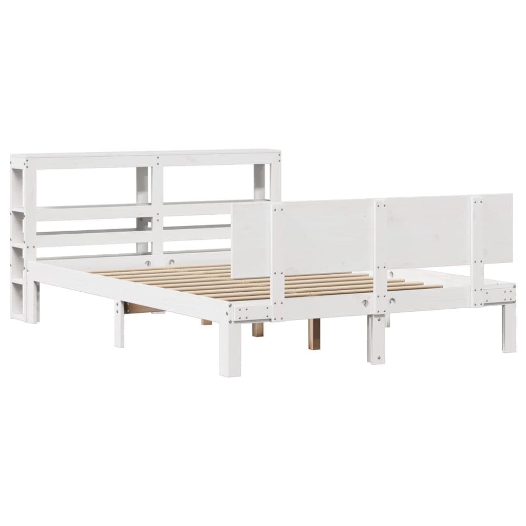 vidaXL Estrutura de Cama com Cabeceira 150x200 cm Pinho Maciço Branco - 1100843332