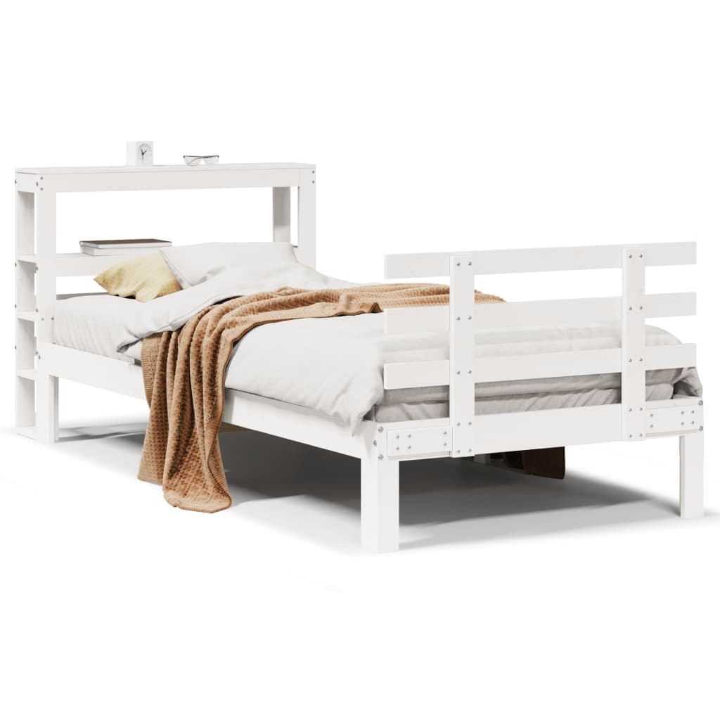vidaXL Estrutura cama c/ cabeceira 75x190 cm pinho maciço