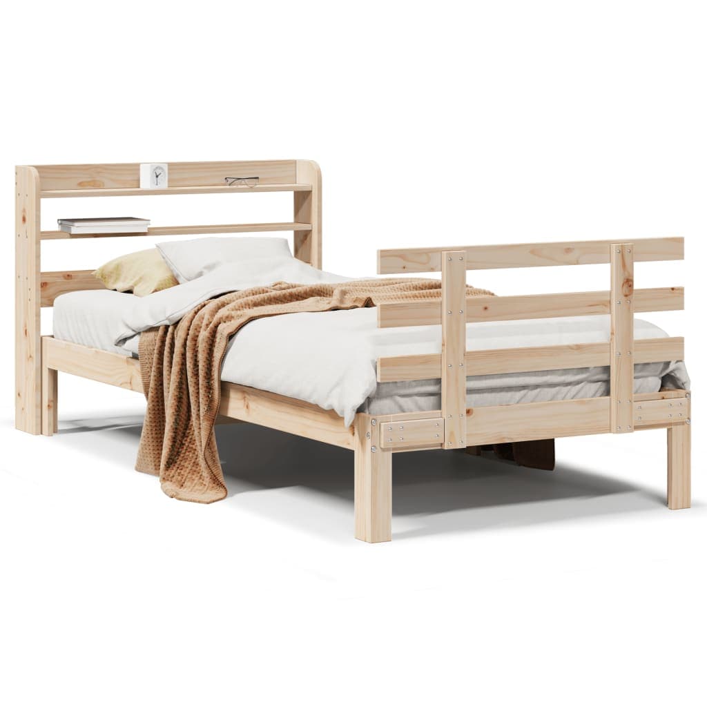 vidaXL Estrutura de Cama com Cabeceira 90x200 cm Pinho Maciço - 75741943