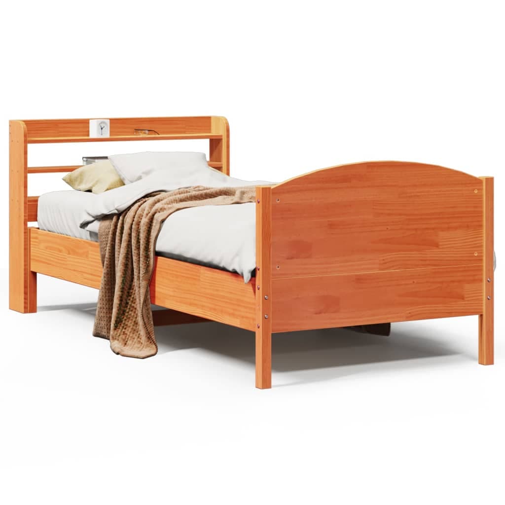 vidaXL Cama sem Colchão 75x190 cm Madeira de Pinho Maciça Castanho-mel - 8721102982484