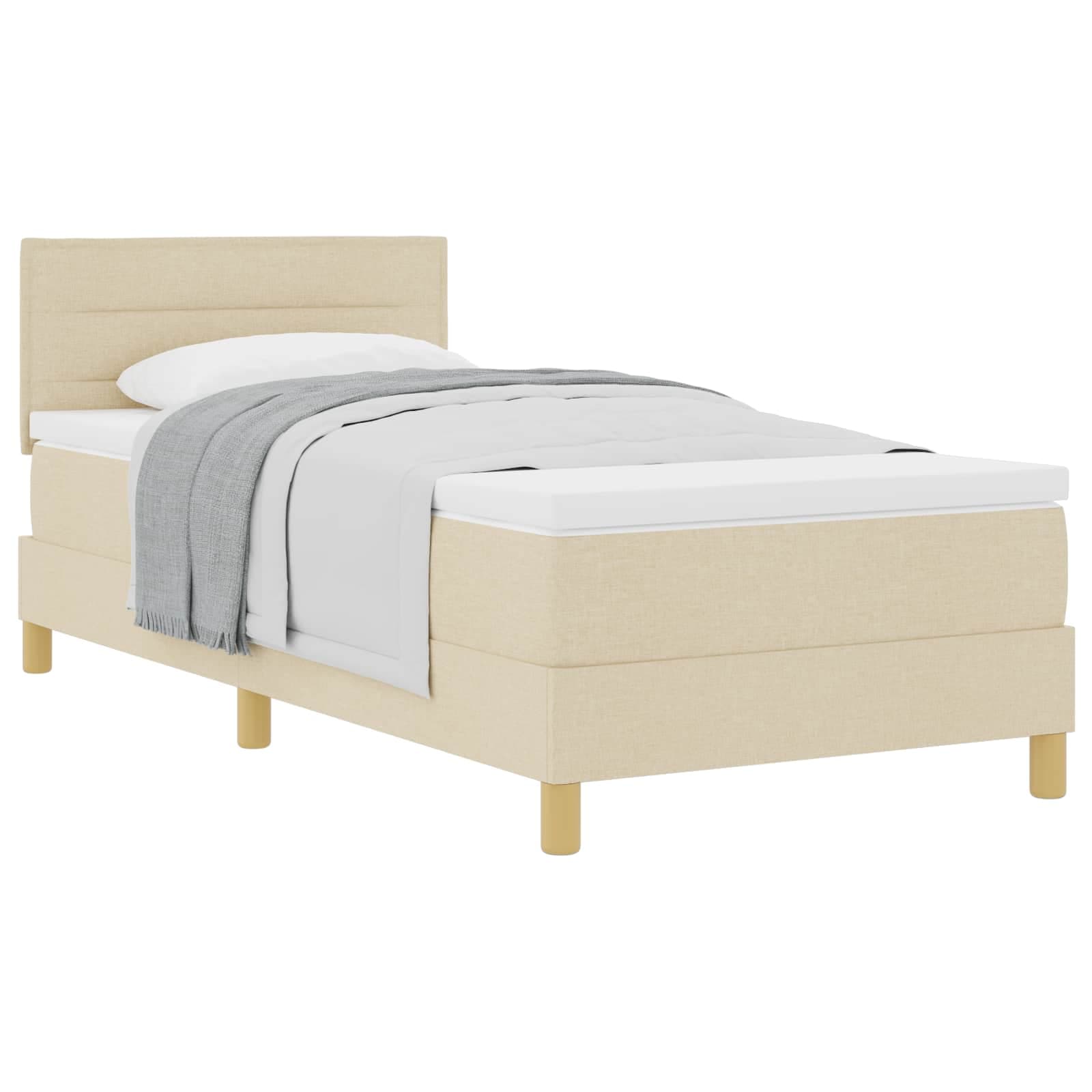 vidaXL Cama Box Spring com Colchão Creme 90x200 cm Tecido - 2844554183
