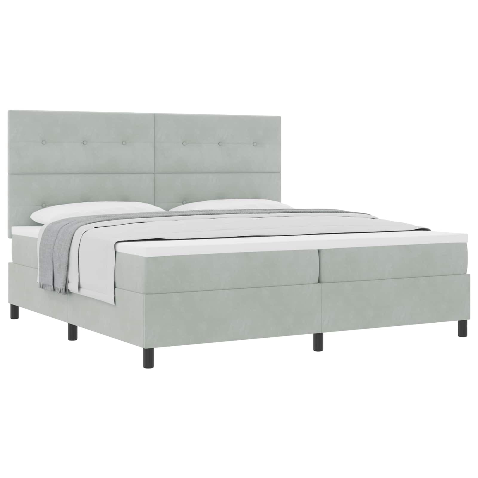 vidaXL Cama Box com colchão Cinzento-claro 200 x 200 cm Veludo