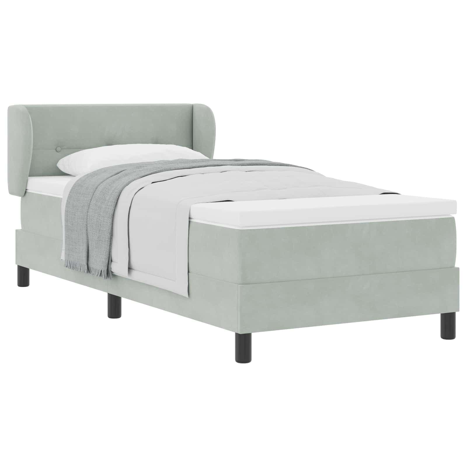 vidaXL Cama Box com Colchão Cinza Claro 100x200 cm em Veludo - 2216152927