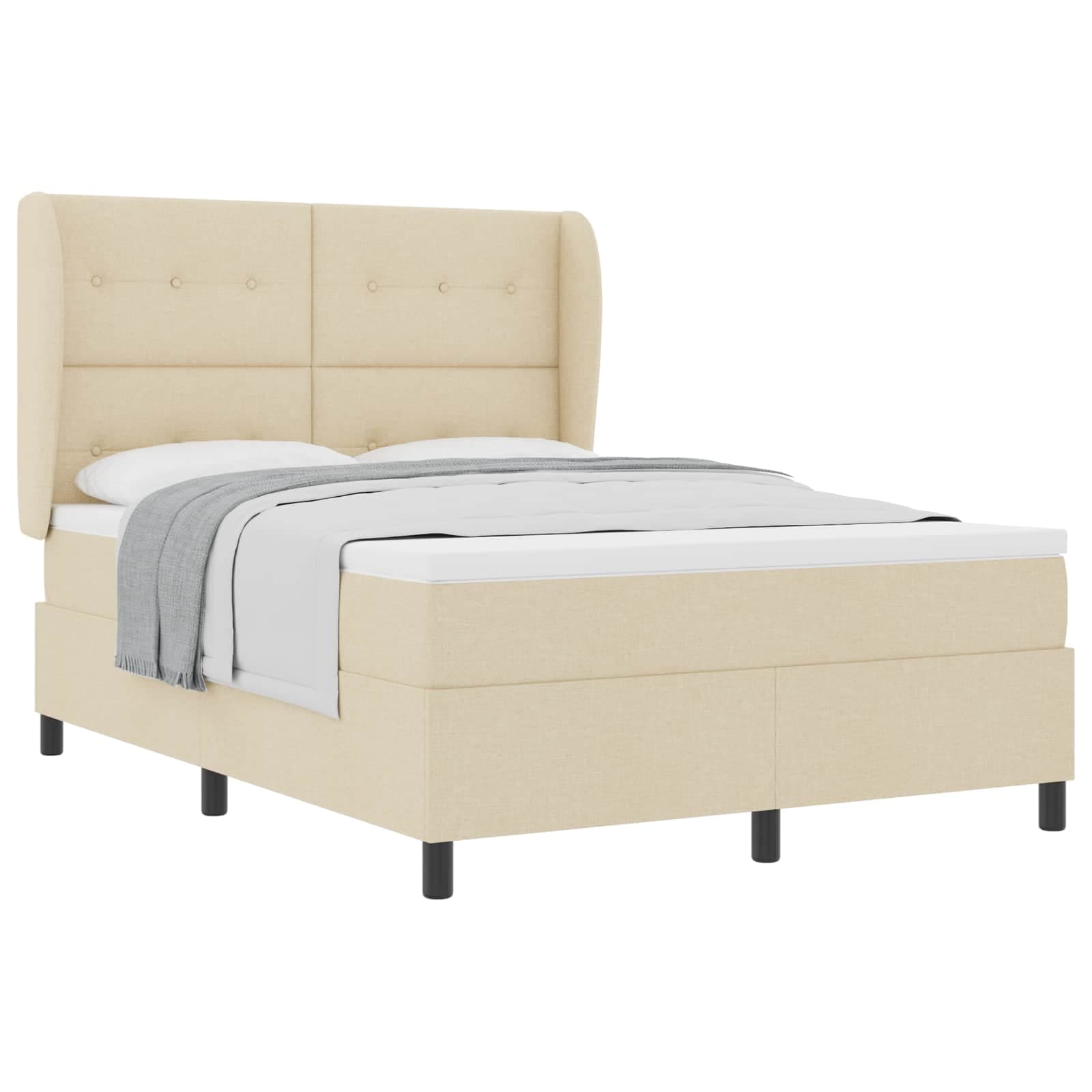 vidaXL Cama Box com Colchão Creme 140x190 cm Tecido - 2666284725