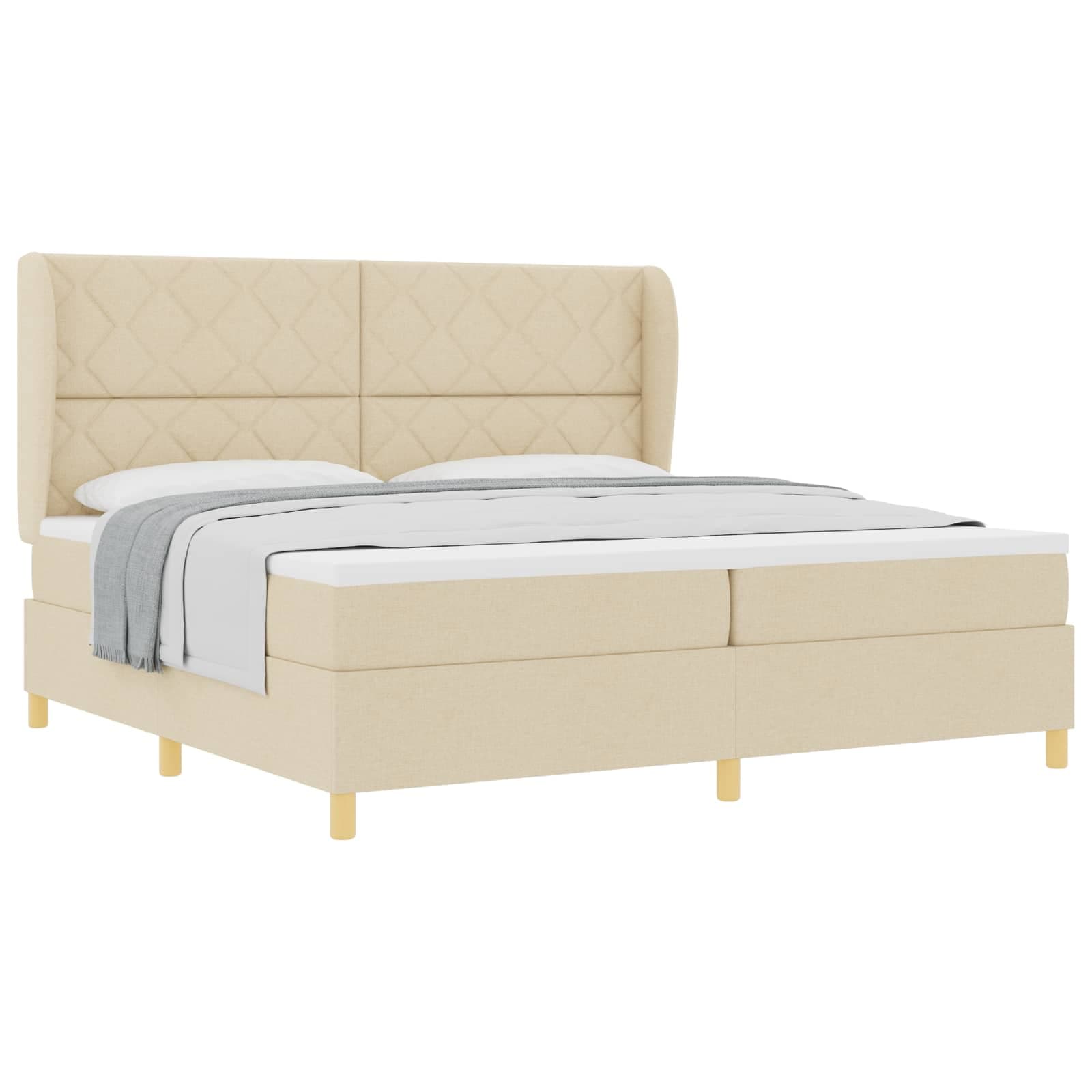 vidaXL Cama Box com colchão com cabeceira Creme 200 x 200 cm tecido