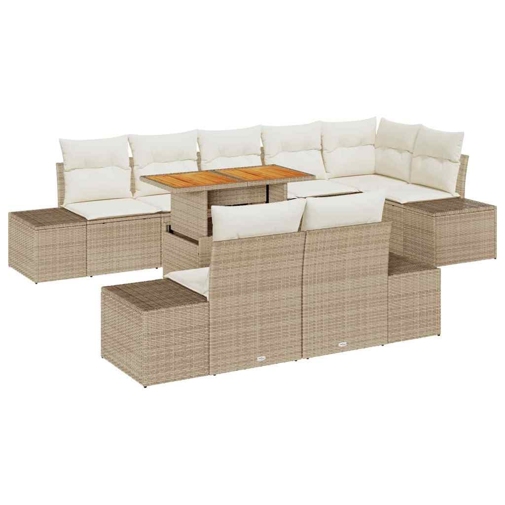 vidaXL Conjunto de Jantar para Jardim com almofada 9 pcs Bege e Creme
