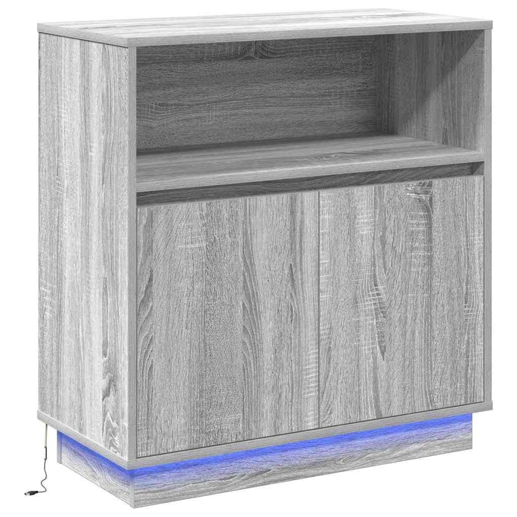 vidaXL Aparador LED Cinza Sonoma 71 x 34,5 x 75 cm Madeira processada