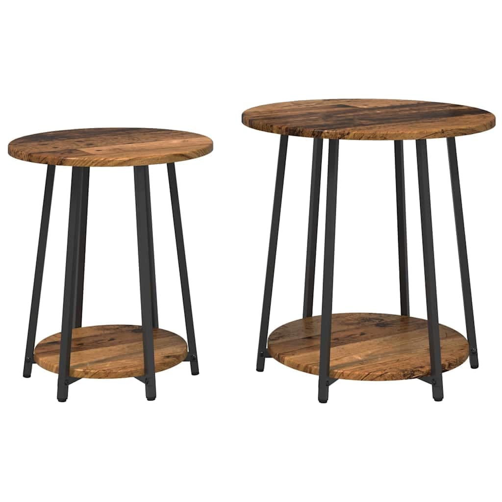 vidaXL Conjunto de mesas de apoio 2 pcs Madeira Velha e Preto