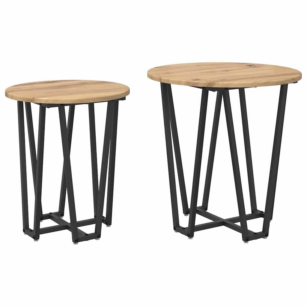 vidaXL Conjunto de mesas de apoio 2 pcs Carvalho Artesanal e Preto