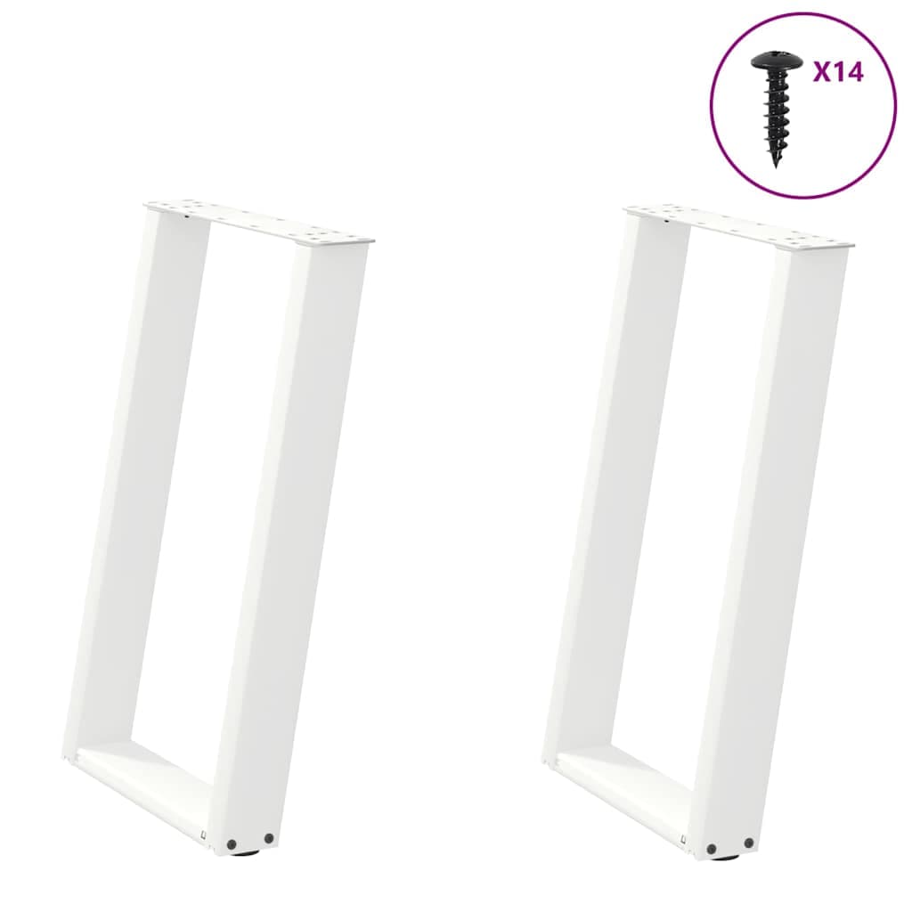 vidaXL Pés de mesa de jantar em forma de U, 2 peças, branco, 50x(72-73) cm, aço