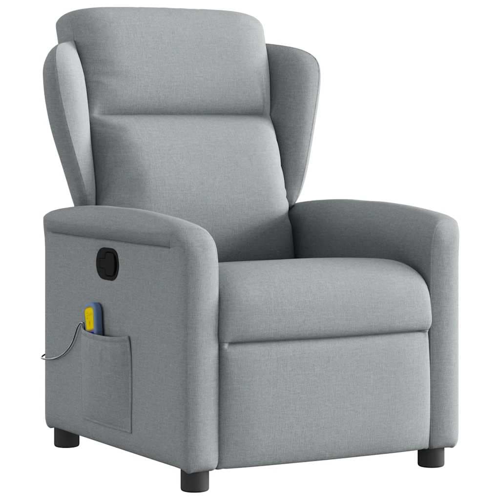 vidaXL Poltrona de massagens reclinável tecido cinzento-claro