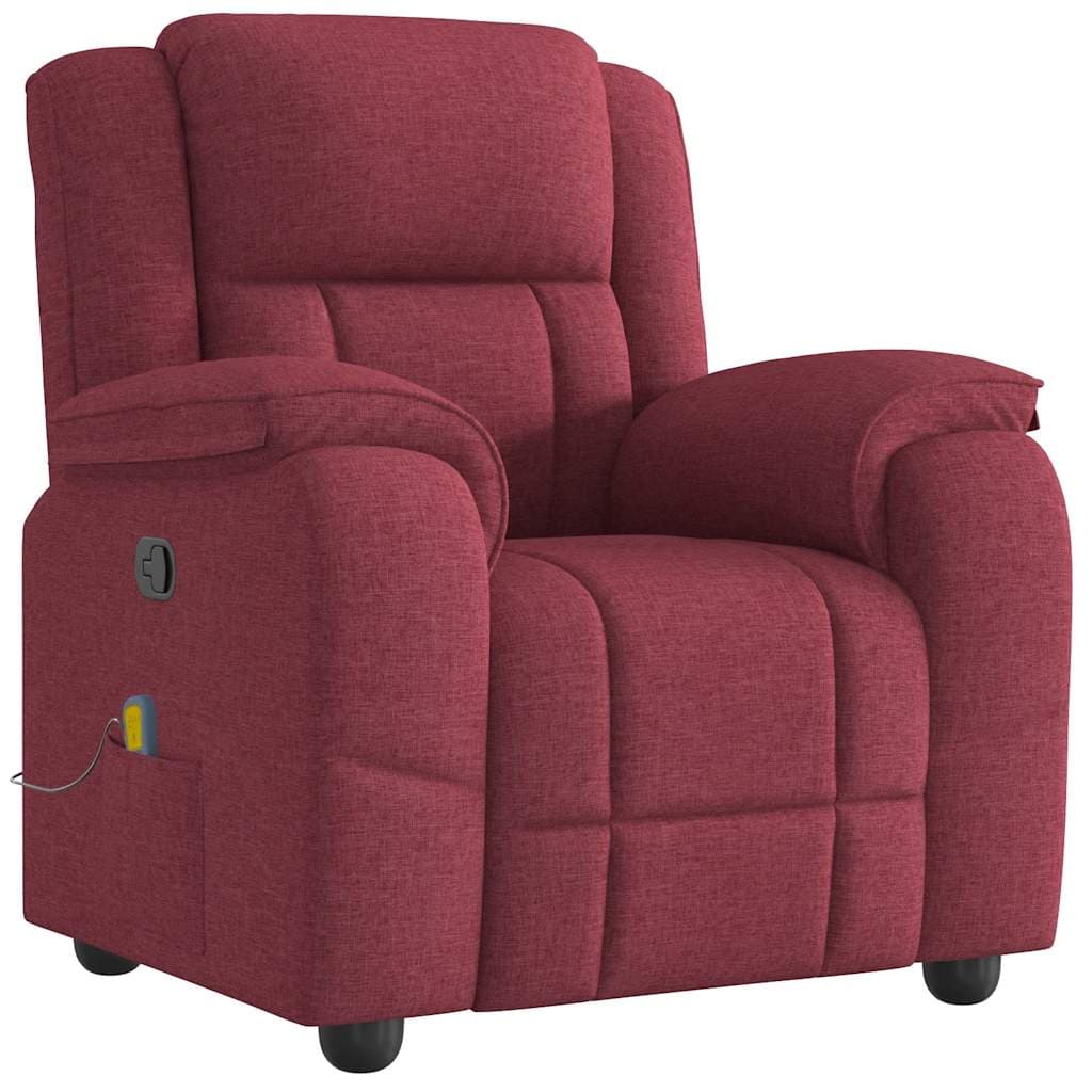 vidaXL Poltrona de massagens reclinável tecido vermelho tinto