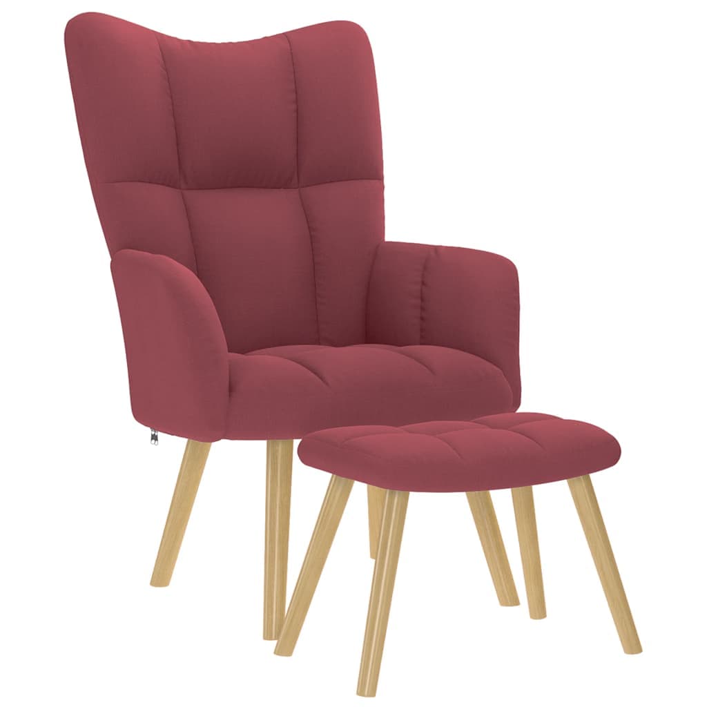 vidaXL Cadeira de Descanso com Banco para Pés Tecido Vermelho Tinto - 878342755