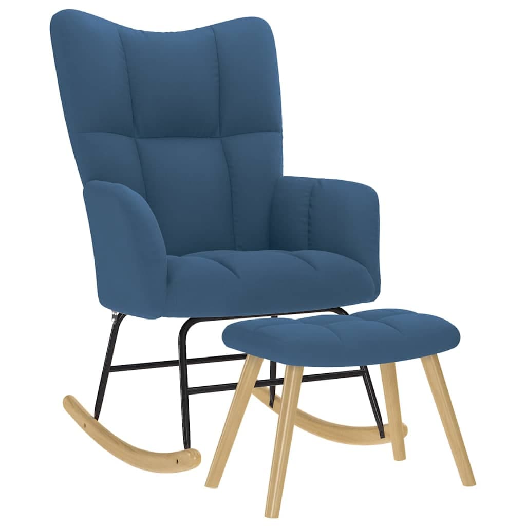 vidaXL Cadeira de Baloiço com Apoio de Pés Tecido Azul - 2382563314