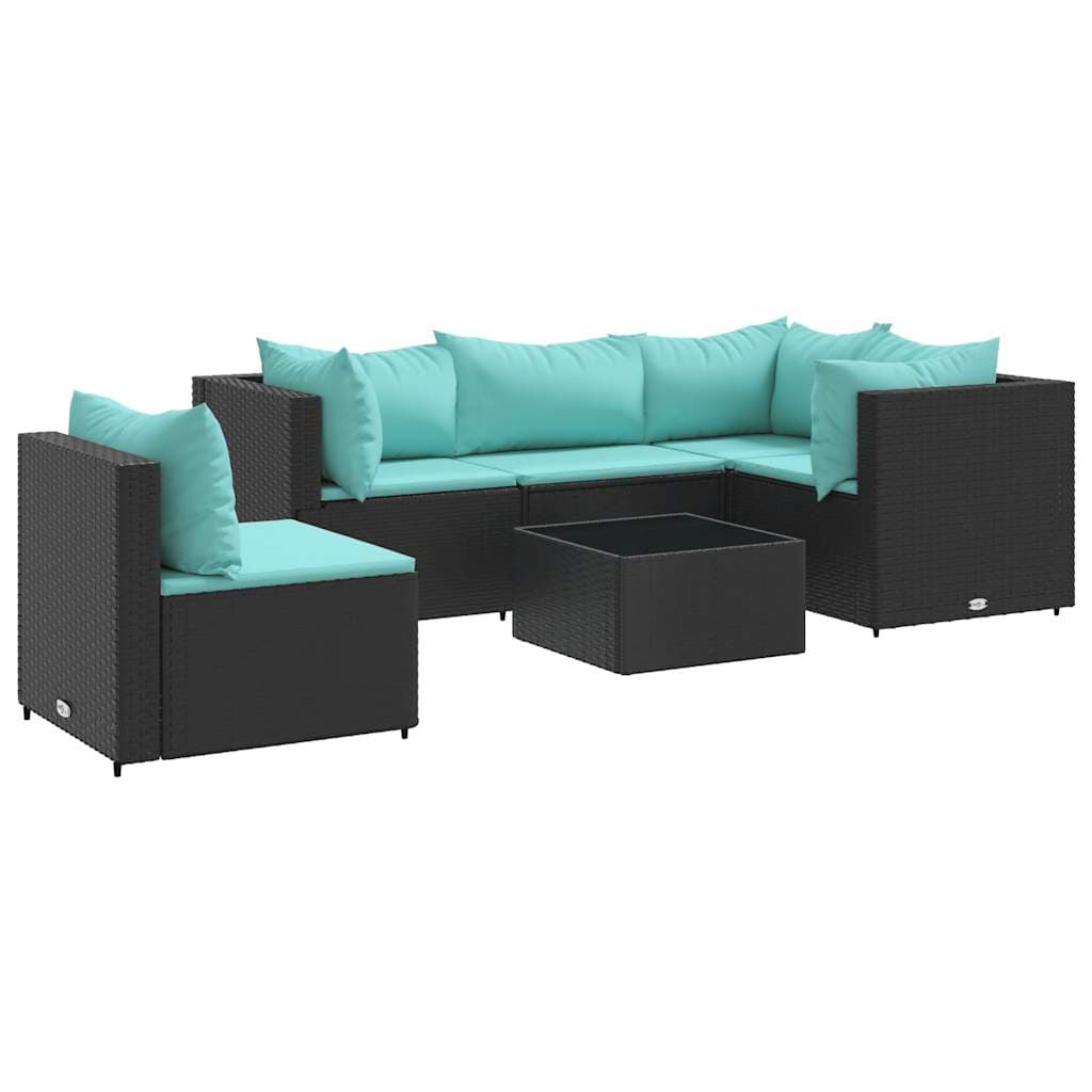 vidaXL 6 pcs conjunto lounge de jardim c/ almofadões vime PE preto