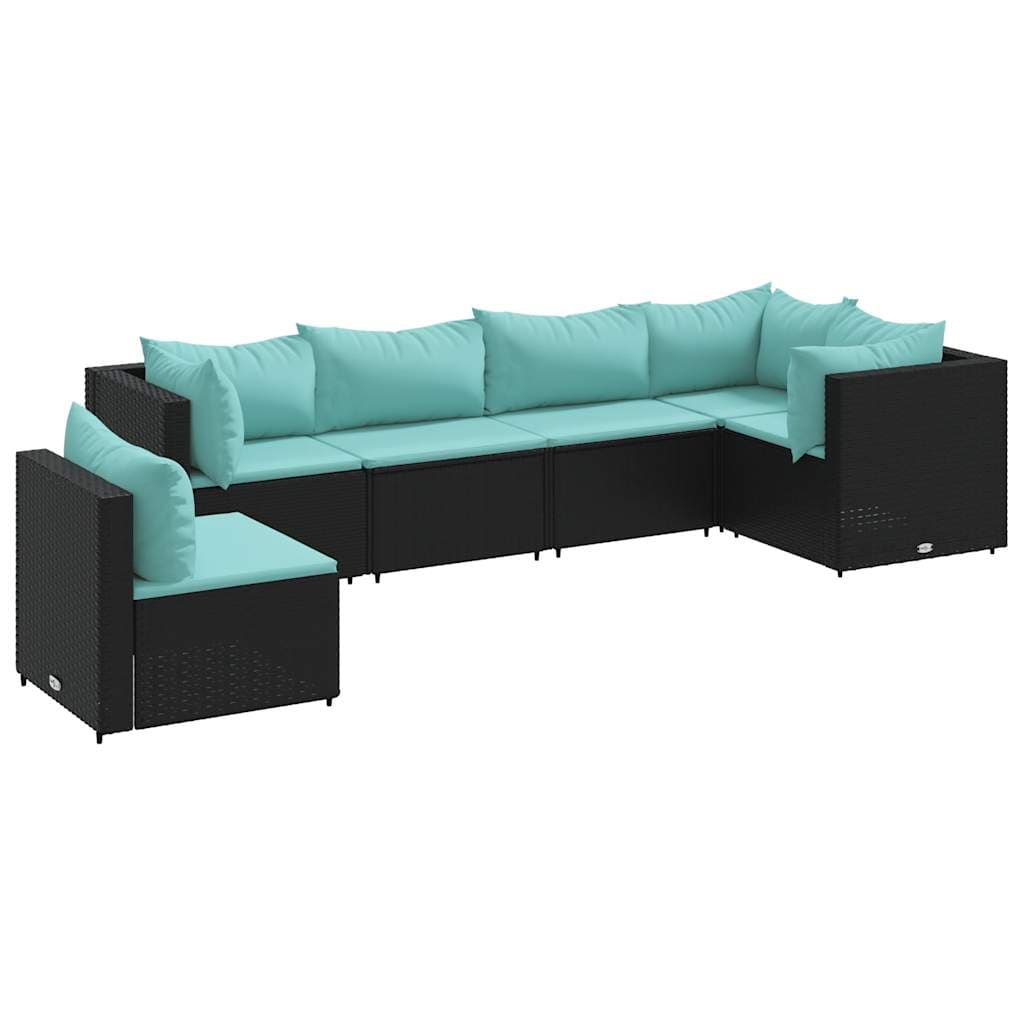 vidaXL 6 pcs conjunto lounge de jardim c/ almofadões vime PE preto