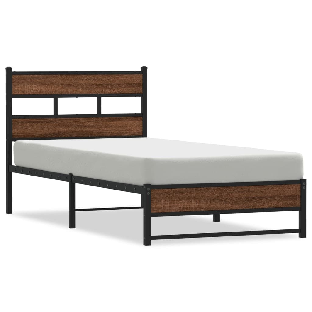 vidaXL Estrutura de cama sem colchão 75x190 cm metal carvalho castanho