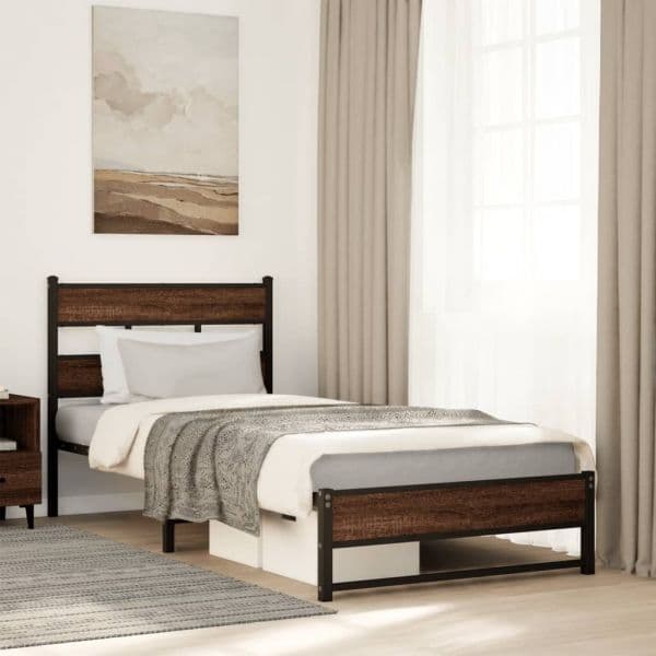 vidaXL Estrutura de Cama sem Colchão 90x190 cm Metal Carvalho Castanho - 603045431