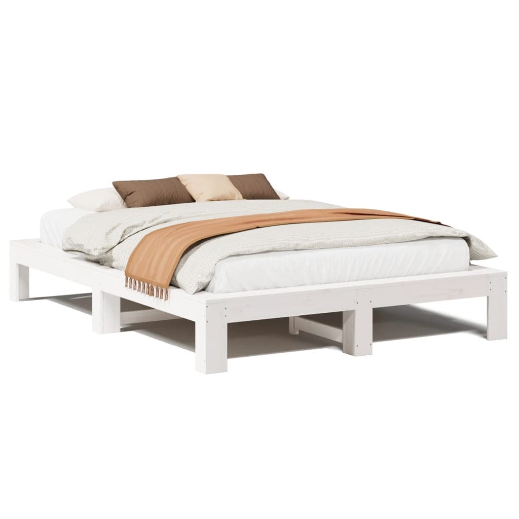 vidaXL Cama sem Colchão 160x200 cm Madeira de Pinho Maciça Branco - 8721158381729