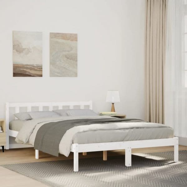 vidaXL Cama Extra Longa sem Colchão 140x220 cm Pinho Maciço Branco - 3388520608