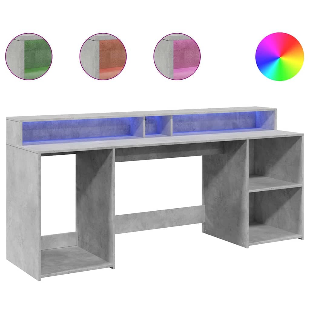 vidaXL Secretária luzes LED 200x55x91 cm deriv. madeira cinza cimento