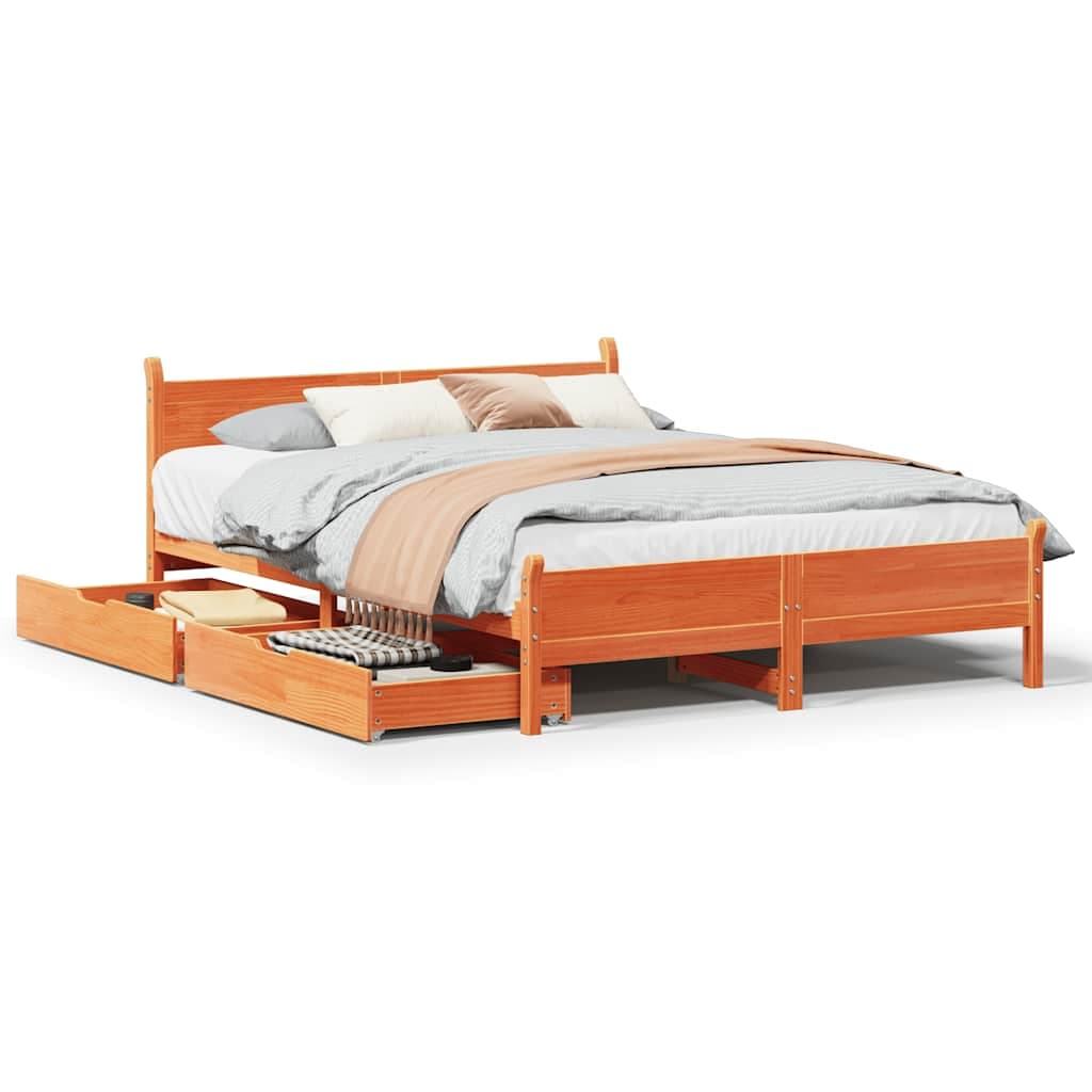 vidaXL Cama sem Colchão 160x200 cm Madeira Pinho Maciço Castanho-mel - 8721158409416