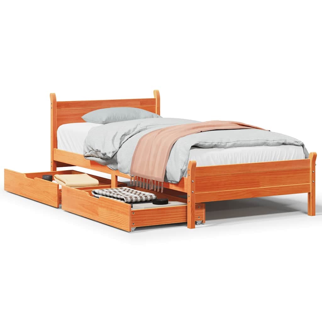 vidaXL Cama sem Colchão 75x190 cm Madeira de Pinho Maciça Castanho-mel - 8721158409713