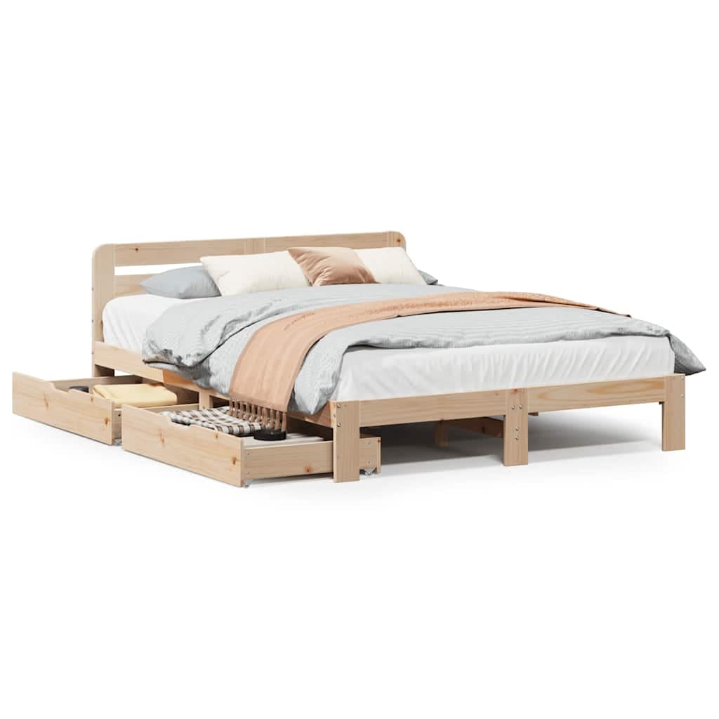 vidaXL Cama sem Colchão 135x190 cm Madeira de Pinho Maciça - 8721158410443