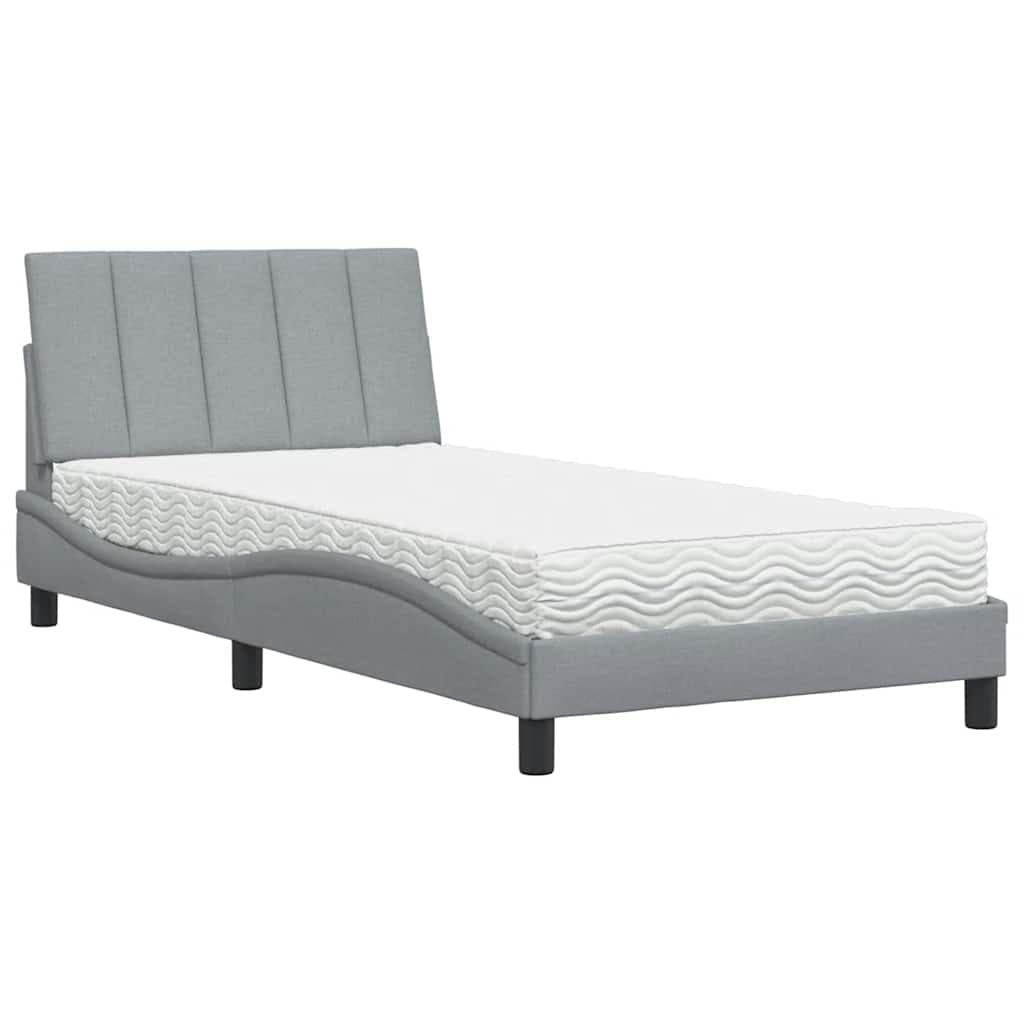 vidaXL Cama com colchão Hanko 100x200 cm tecido cinzento-claro