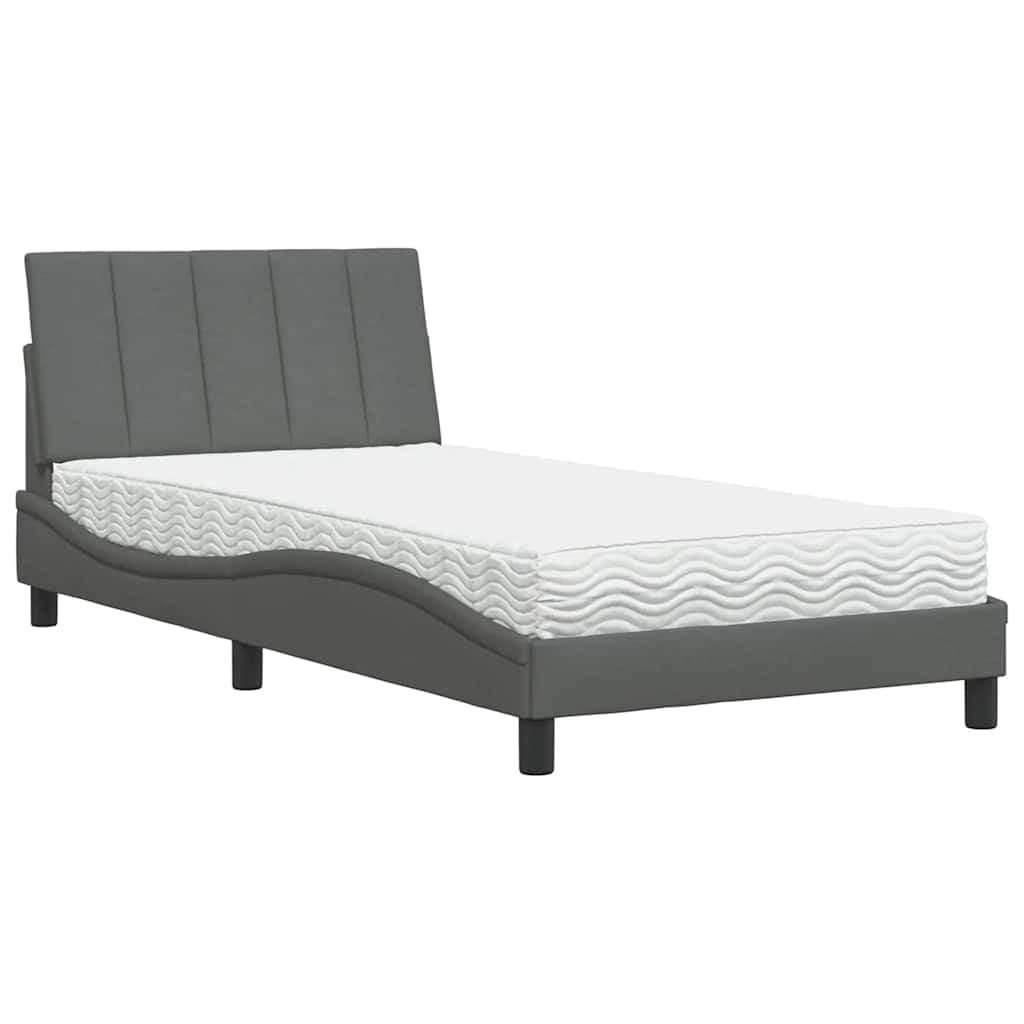 vidaXL Cama com colchão Hanko 100x200 cm tecido cinzento-escuro