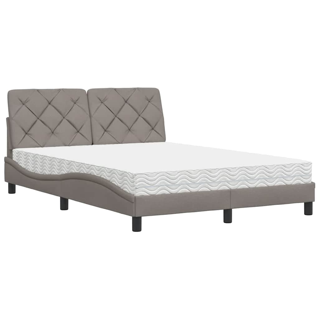 vidaXL Cama com Colchão 140x190 cm Tecido Castanho-acinzentado - 3358195952