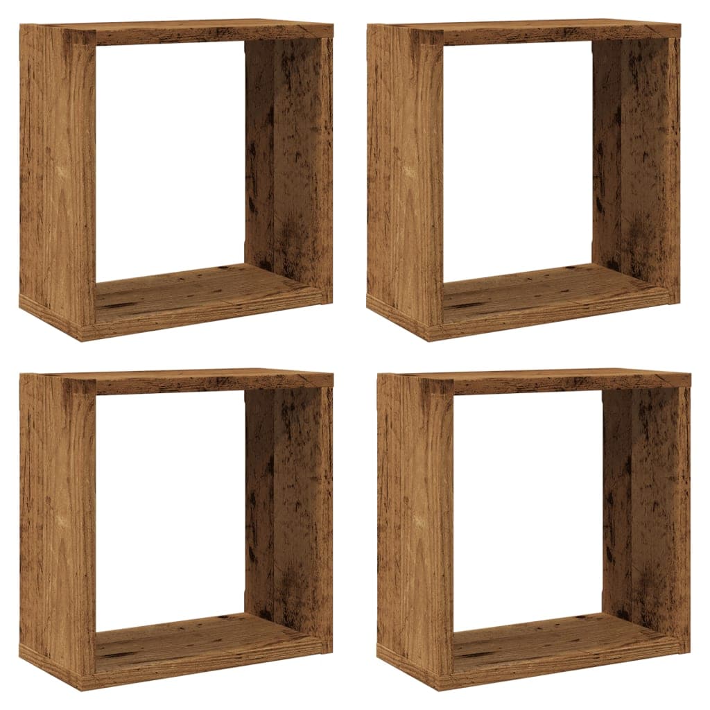 vidaXL Prateleiras de parede cubos 4 pcs deriv. madeira madeira velha