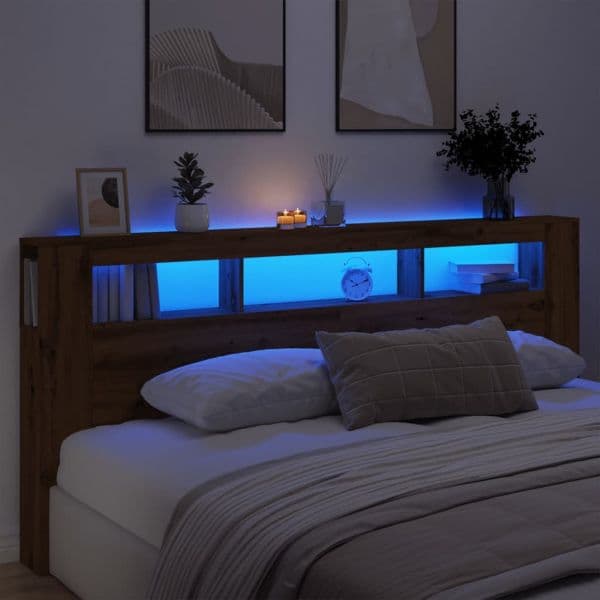 vidaXL Cabeceira com Luzes led Derivados de Madeira Carvalho Artisiano - 1102753434