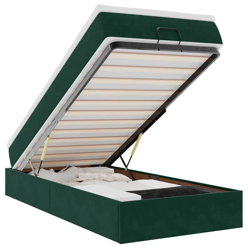 vidaXL Estrutura de Cama Otomana Colchão 90x200 cm Veludo Verde Escuro - 3921217148