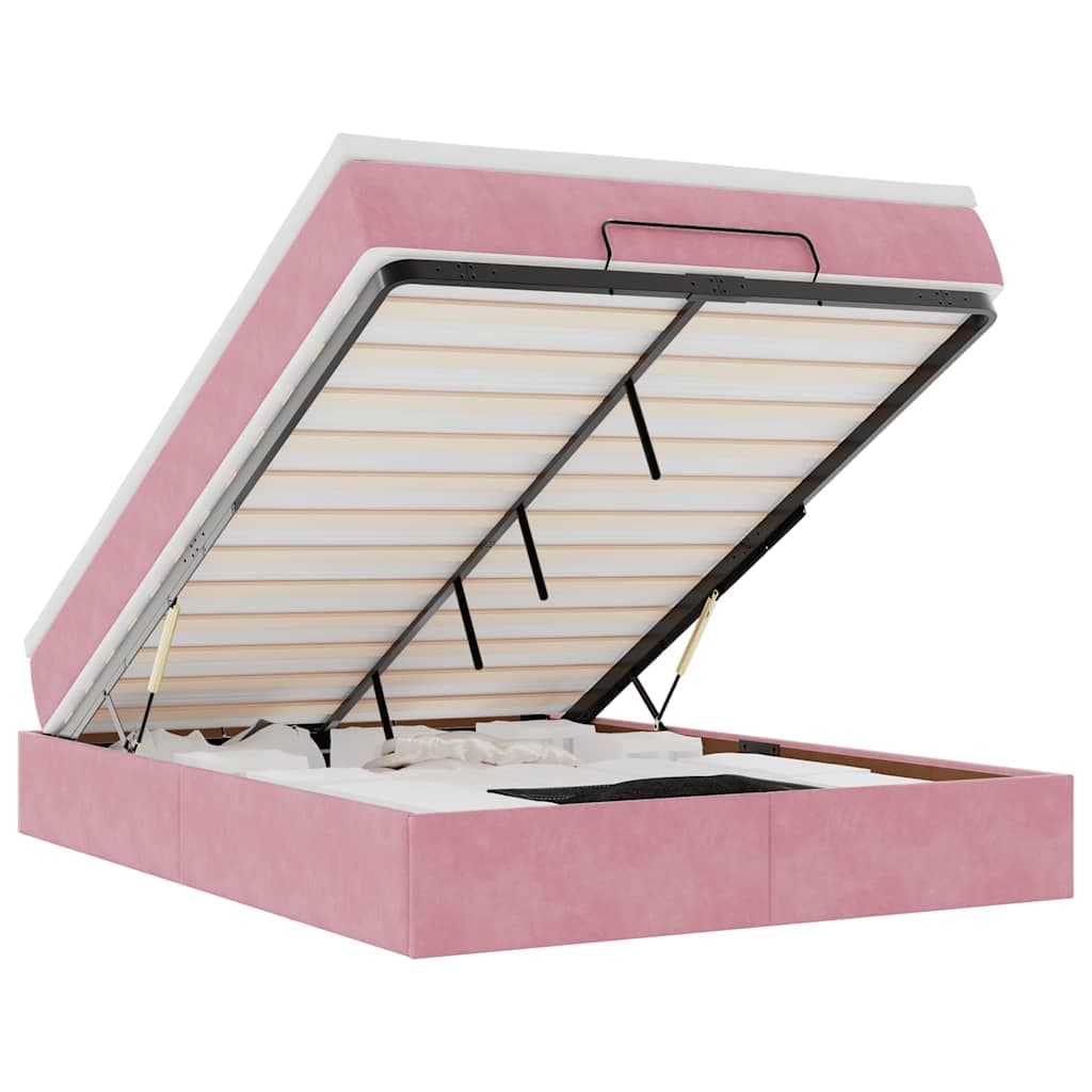 vidaXL Estrutura de Cama Otomana com Colchão 140x190 cm Veludo Rosa - 2549072620