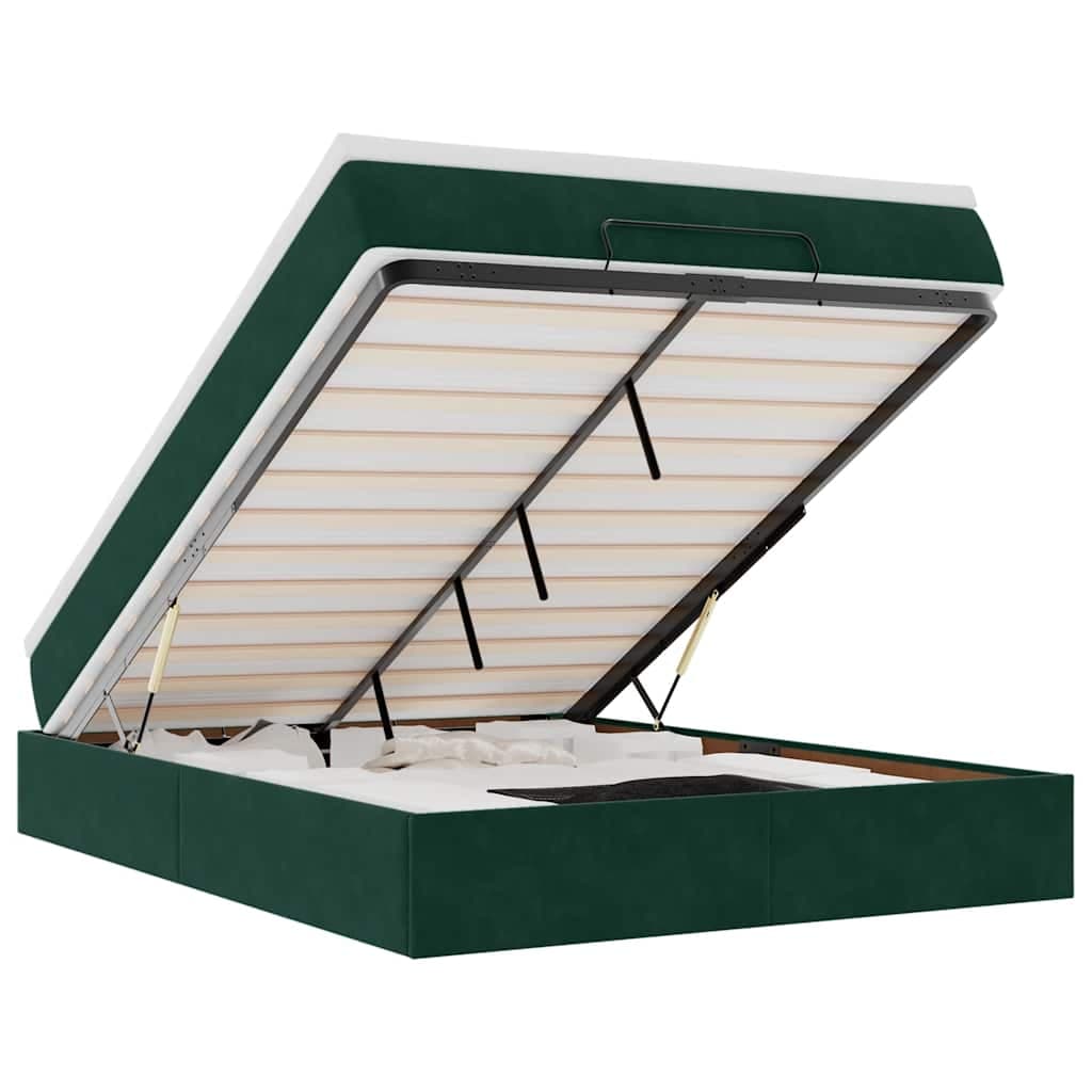 vidaXL Estrutura de cama otomana com colchão 140x200 cm verde escuro