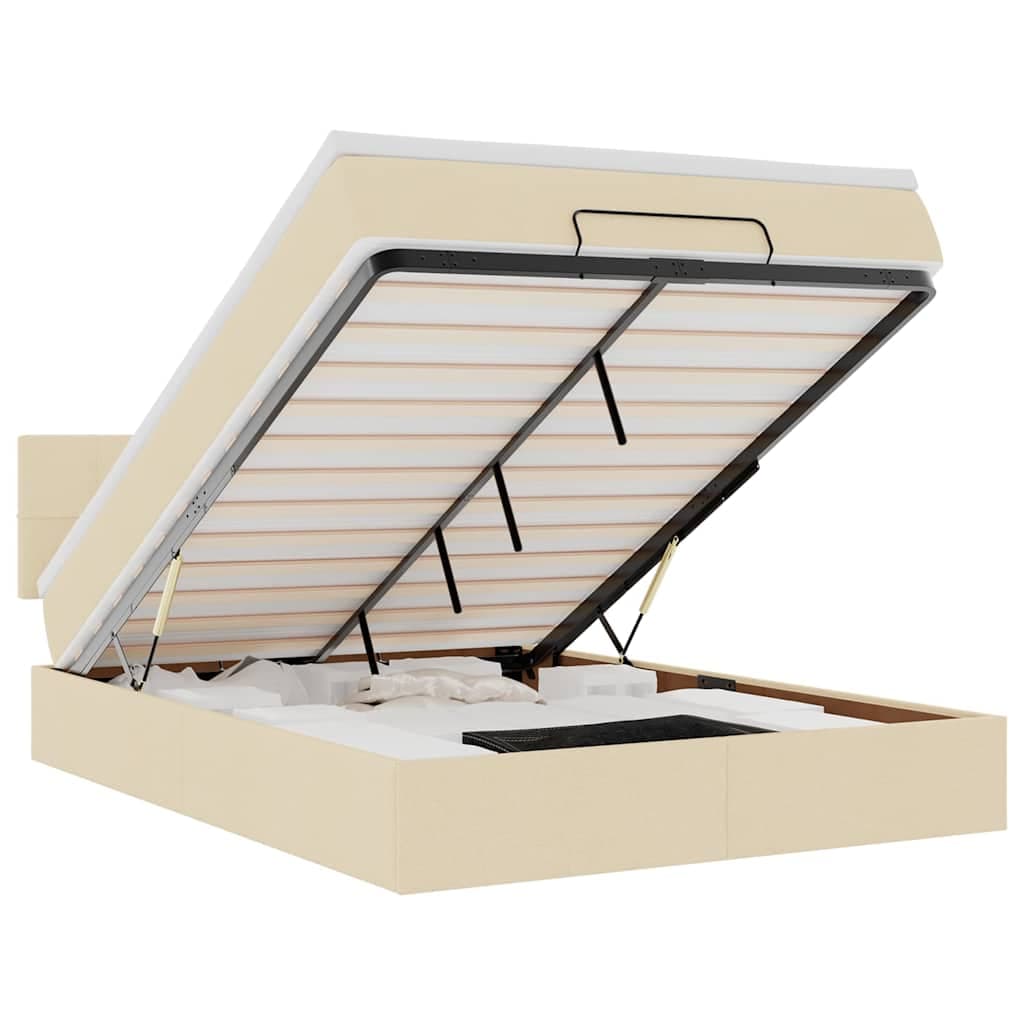 vidaXL Cama otomana com colchão tecido creme 140x190 cm