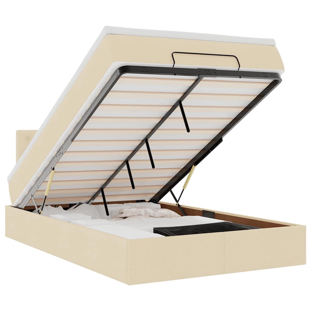 vidaXL Estrutura de cama otomana com colchão 120x190 cm tecido creme