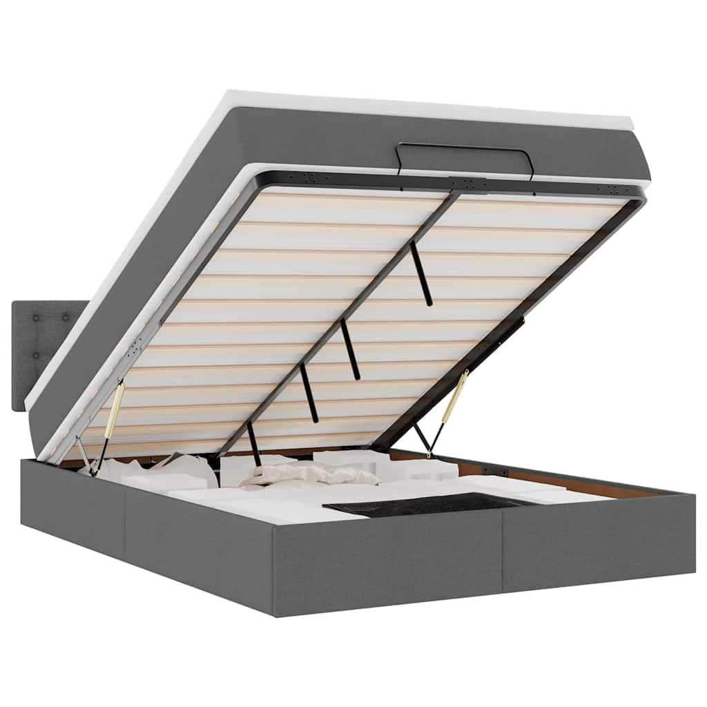 vidaXL Cama Otomana com Colchão 140x200 cm Tecido Cinzento Escuro - 2140112272