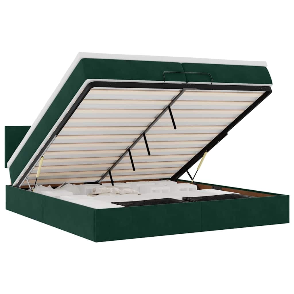 vidaXL Estrutura de cama otomana com colchão 200x200 cm verde escuro