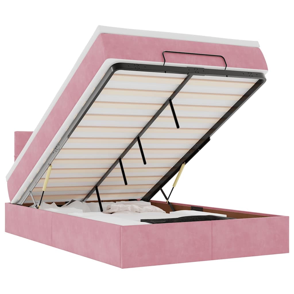 vidaXL Estrutura de Cama Otomana com Colchão 120x190 cm Veludo Rosa - 72867835